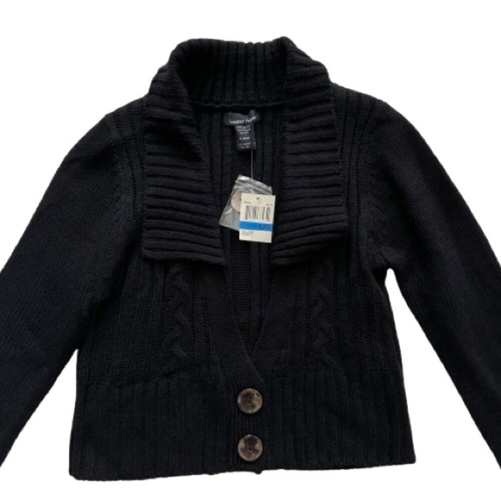 Sweater Project Cardigan Black Shawl Collar Crop Cropped Ribbed Sweater XL NEW - Picture 7 of 12